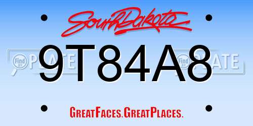 9T84A8 South Dakota License Plate
