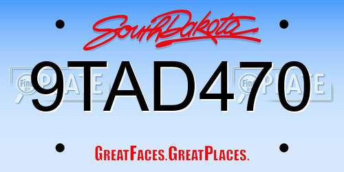 9TAD470 South Dakota License Plate