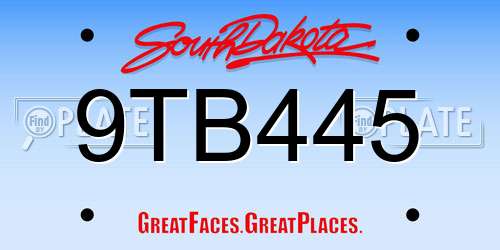 9TB445 South Dakota License Plate