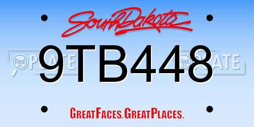 9TB448 South Dakota License Plate