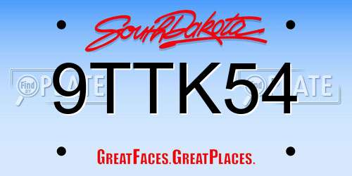 9TTK54 South Dakota License Plate