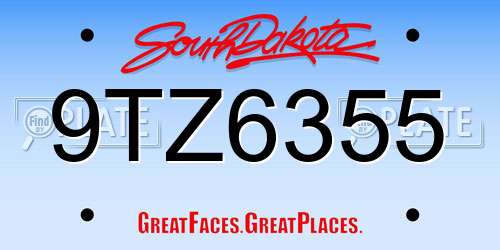 9TZ6355 South Dakota License Plate