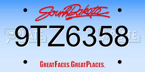 9TZ6358 South Dakota License Plate