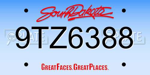 9TZ6388 South Dakota License Plate