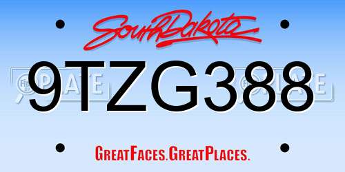 9TZG388 South Dakota License Plate