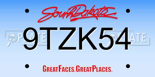 9TZK54 South Dakota License Plate