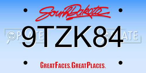 9TZK84 South Dakota License Plate