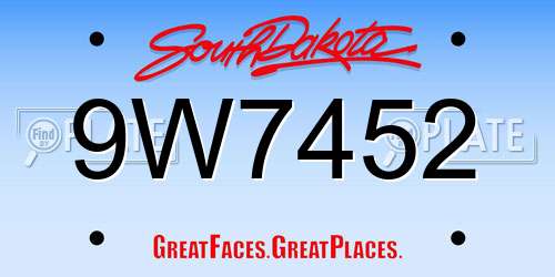 9W7452 South Dakota License Plate