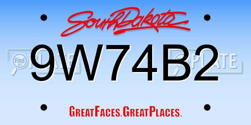 9W74B2 South Dakota License Plate