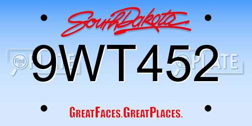 9WT452 South Dakota License Plate