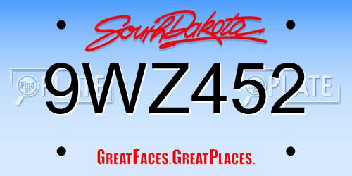 9WZ452 South Dakota License Plate
