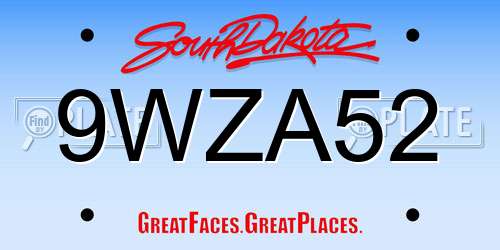 9WZA52 South Dakota License Plate