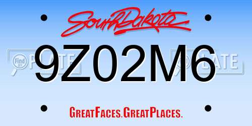 9Z02M6 South Dakota License Plate