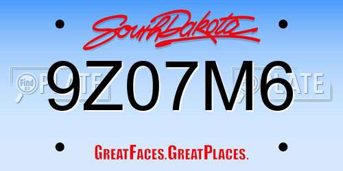 9Z07M6 South Dakota License Plate