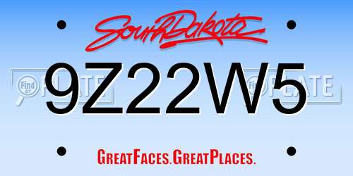 9Z22W5 South Dakota License Plate