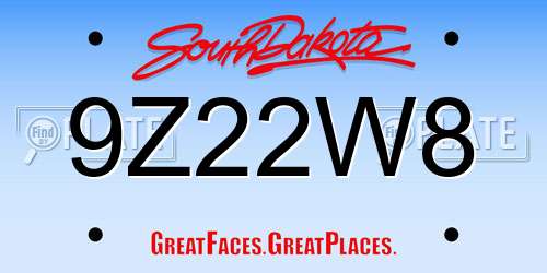 9Z22W8 South Dakota License Plate