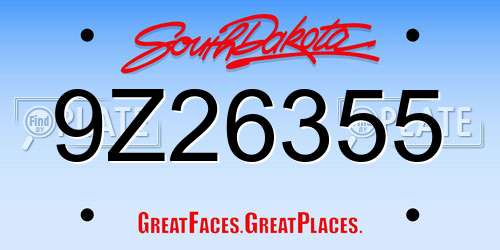 9Z26355 South Dakota License Plate