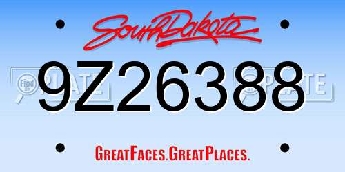 9Z26388 South Dakota License Plate