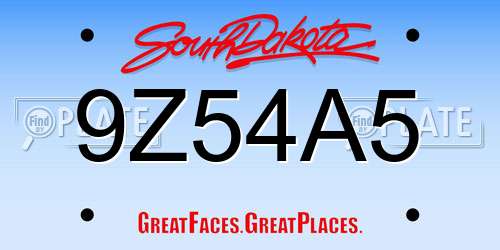 9Z54A5 South Dakota License Plate