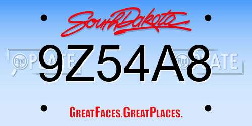 9Z54A8 South Dakota License Plate