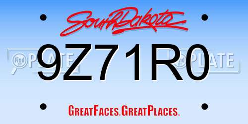 9Z71R0 South Dakota License Plate