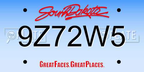 9Z72W5 South Dakota License Plate