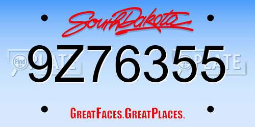 9Z76355 South Dakota License Plate