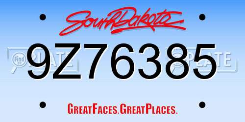 9Z76385 South Dakota License Plate