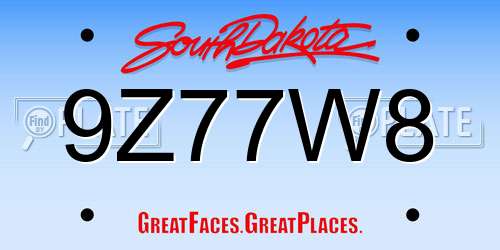 9Z77W8 South Dakota License Plate