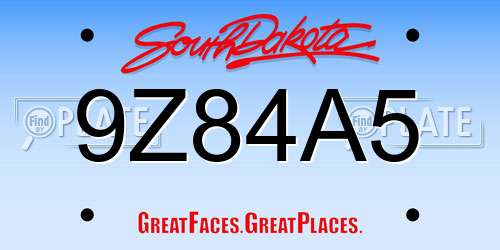 9Z84A5 South Dakota License Plate