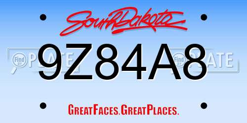 9Z84A8 South Dakota License Plate