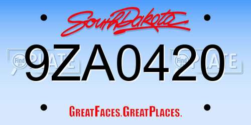 9ZA0420 South Dakota License Plate