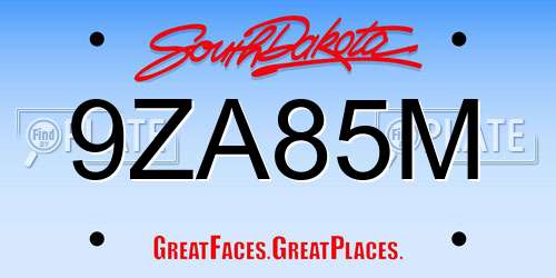 9ZA85M South Dakota License Plate