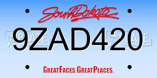 9ZAD420 South Dakota License Plate