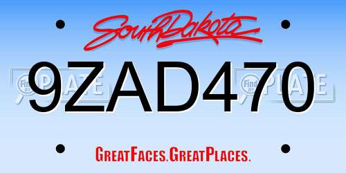 9ZAD470 South Dakota License Plate