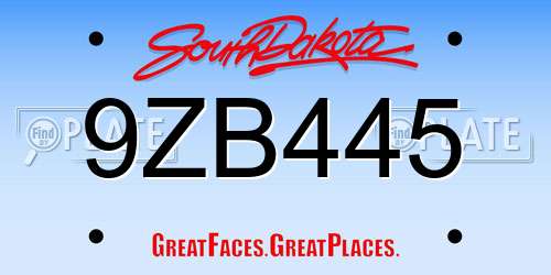 9ZB445 South Dakota License Plate