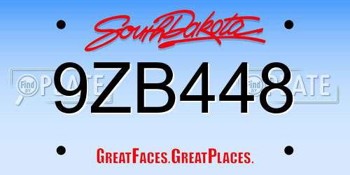 9ZB448 South Dakota License Plate