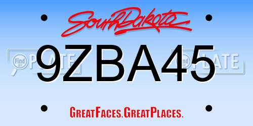 9ZBA45 South Dakota License Plate