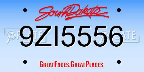 9ZI5556 South Dakota License Plate