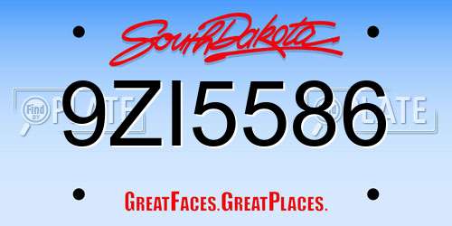9ZI5586 South Dakota License Plate