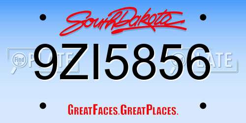 9ZI5856 South Dakota License Plate