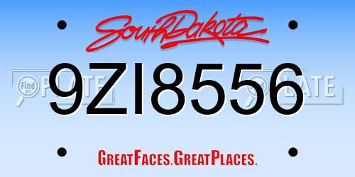 9ZI8556 South Dakota License Plate