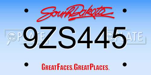 9ZS445 South Dakota License Plate