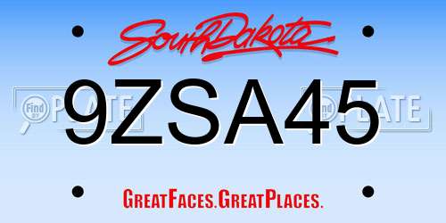9ZSA45 South Dakota License Plate