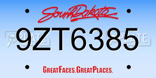 9ZT6385 South Dakota License Plate