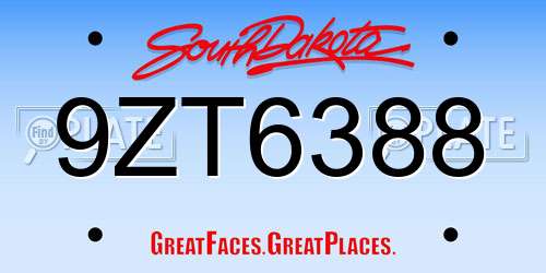 9ZT6388 South Dakota License Plate