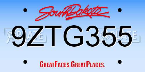 9ZTG355 South Dakota License Plate