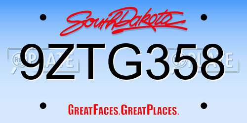 9ZTG358 South Dakota License Plate