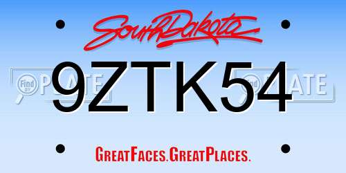 9ZTK54 South Dakota License Plate