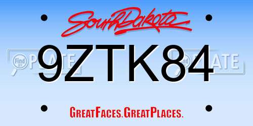 9ZTK84 South Dakota License Plate